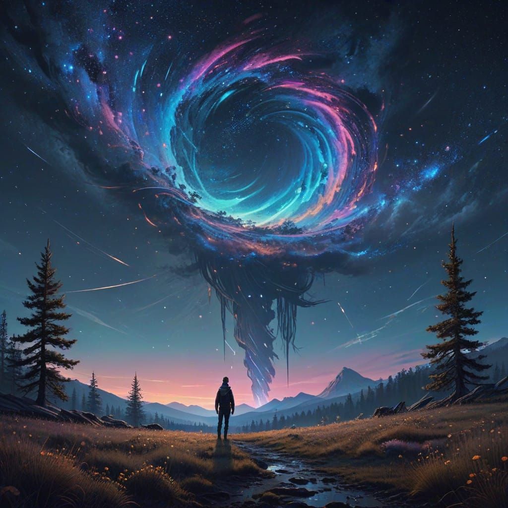 Celestial Being in Dreamy, Surrealistic Night Sky