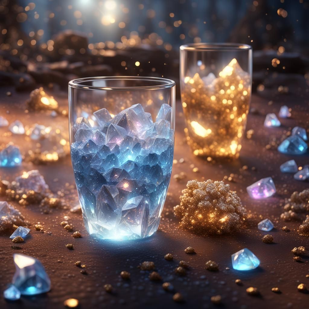 Quartz Crystal Glasses with Glittering Light Rays