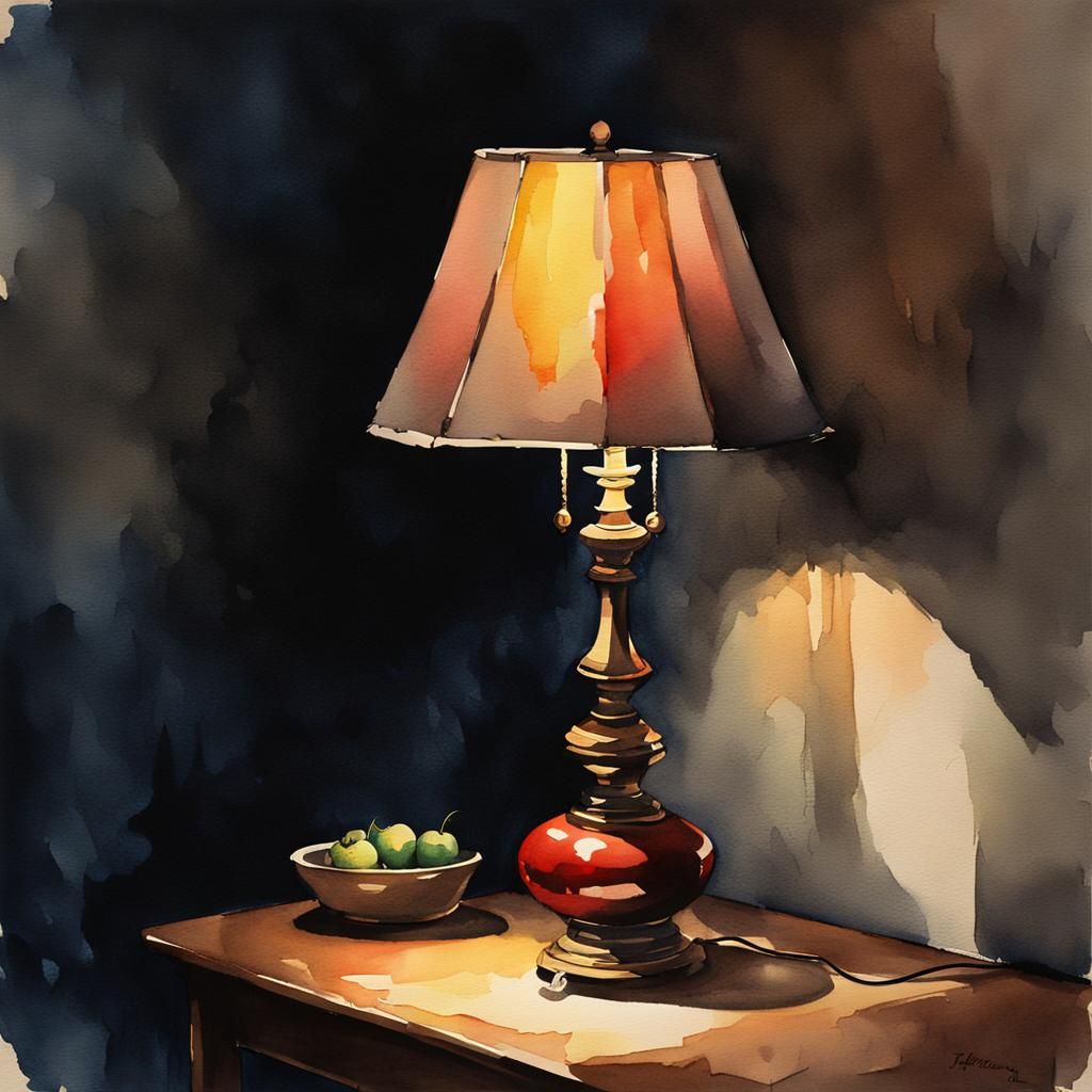 Anime Style Lamp Shines in Dark Room