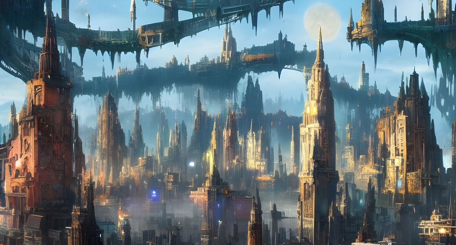 Magical Floating City Acrylic Painting in 8k