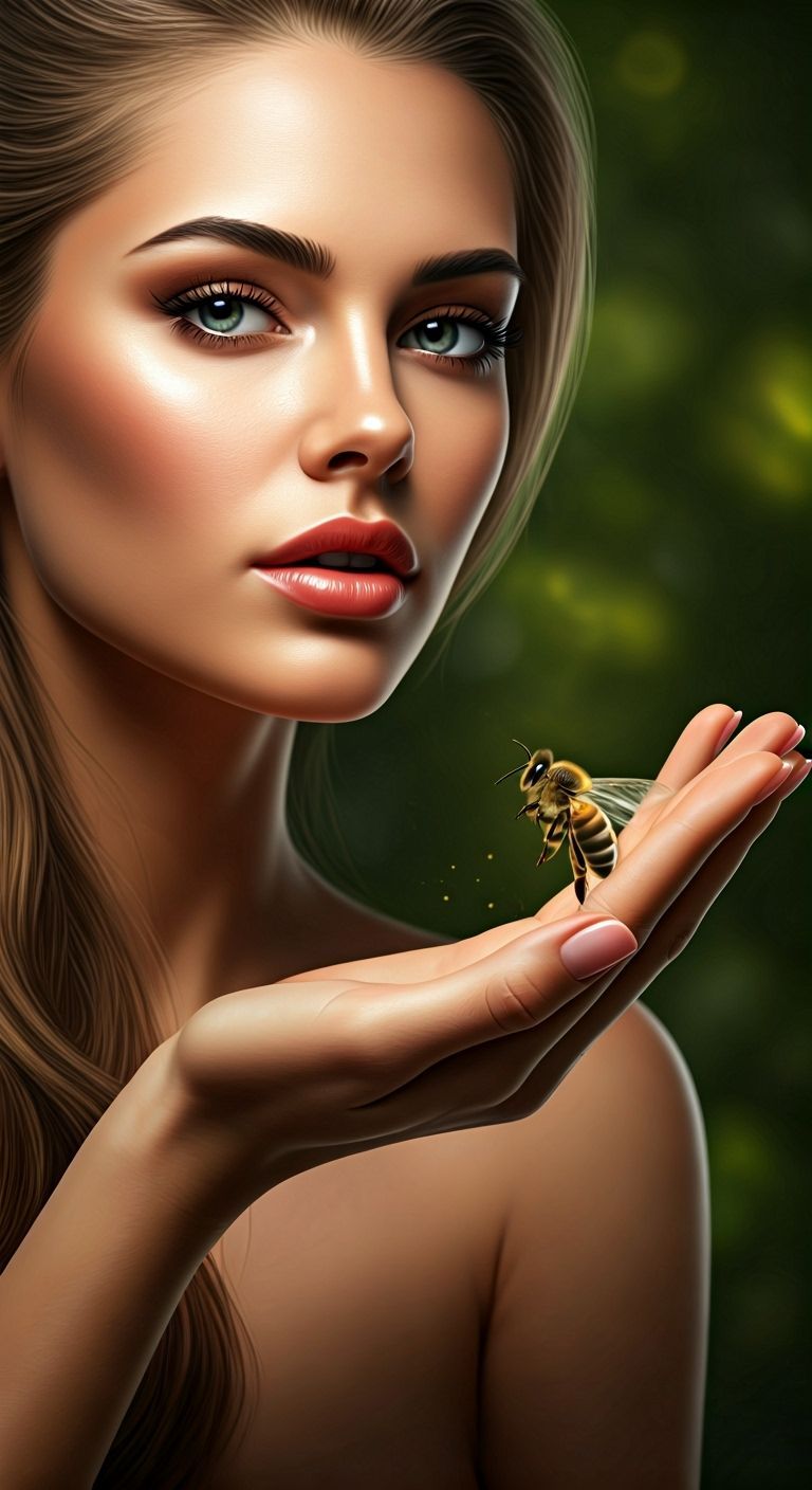 Woman and Bee: A Moment of Natural Harmony
