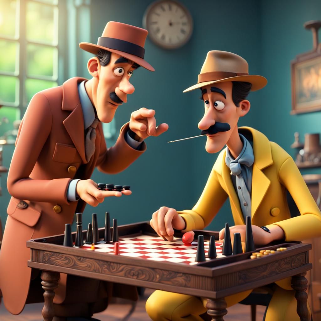 Inspector Gadget and Clouseau Play Backgammon: 3D Art