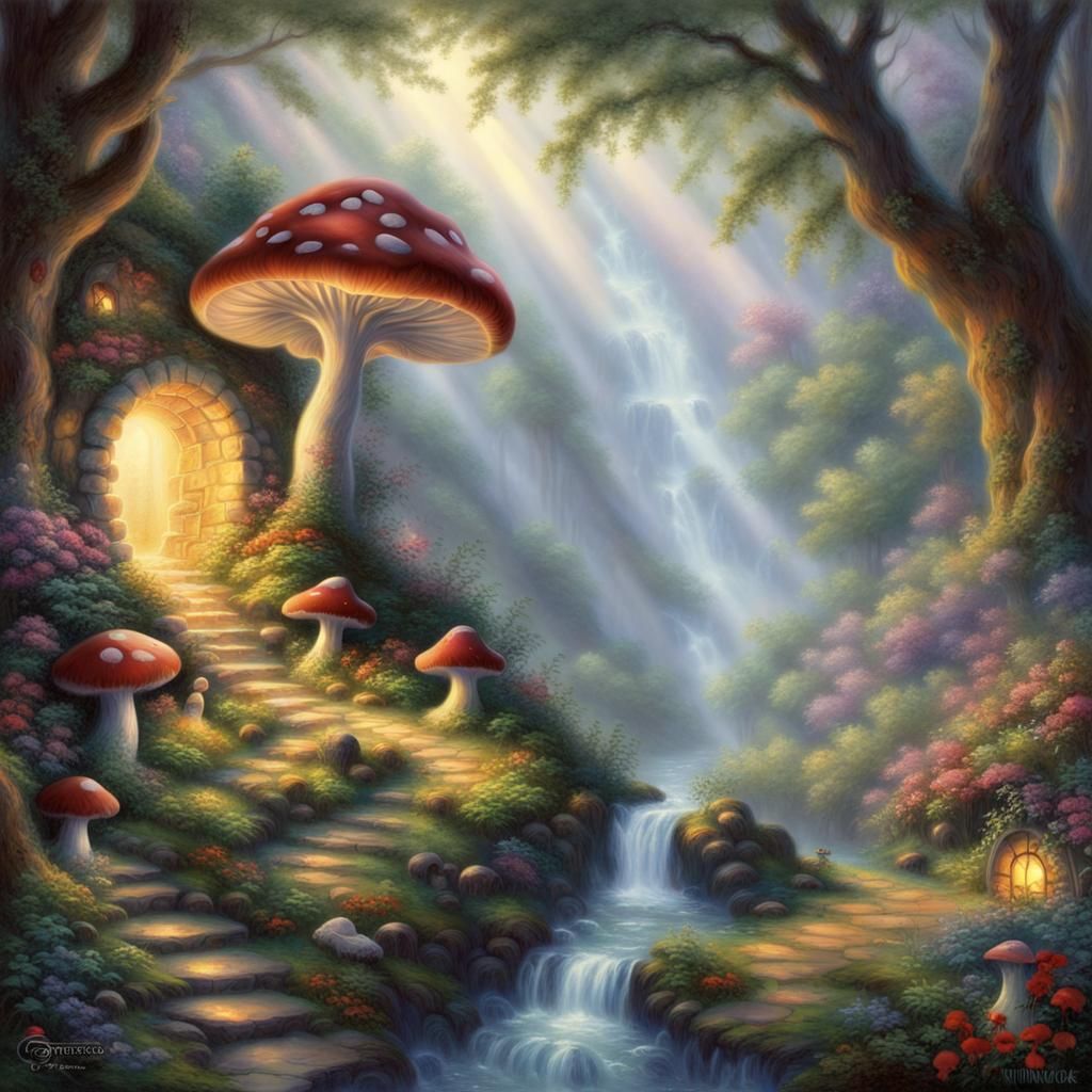 Ethereal Mushroom Cave in Hyperdetailed Fantasy Style