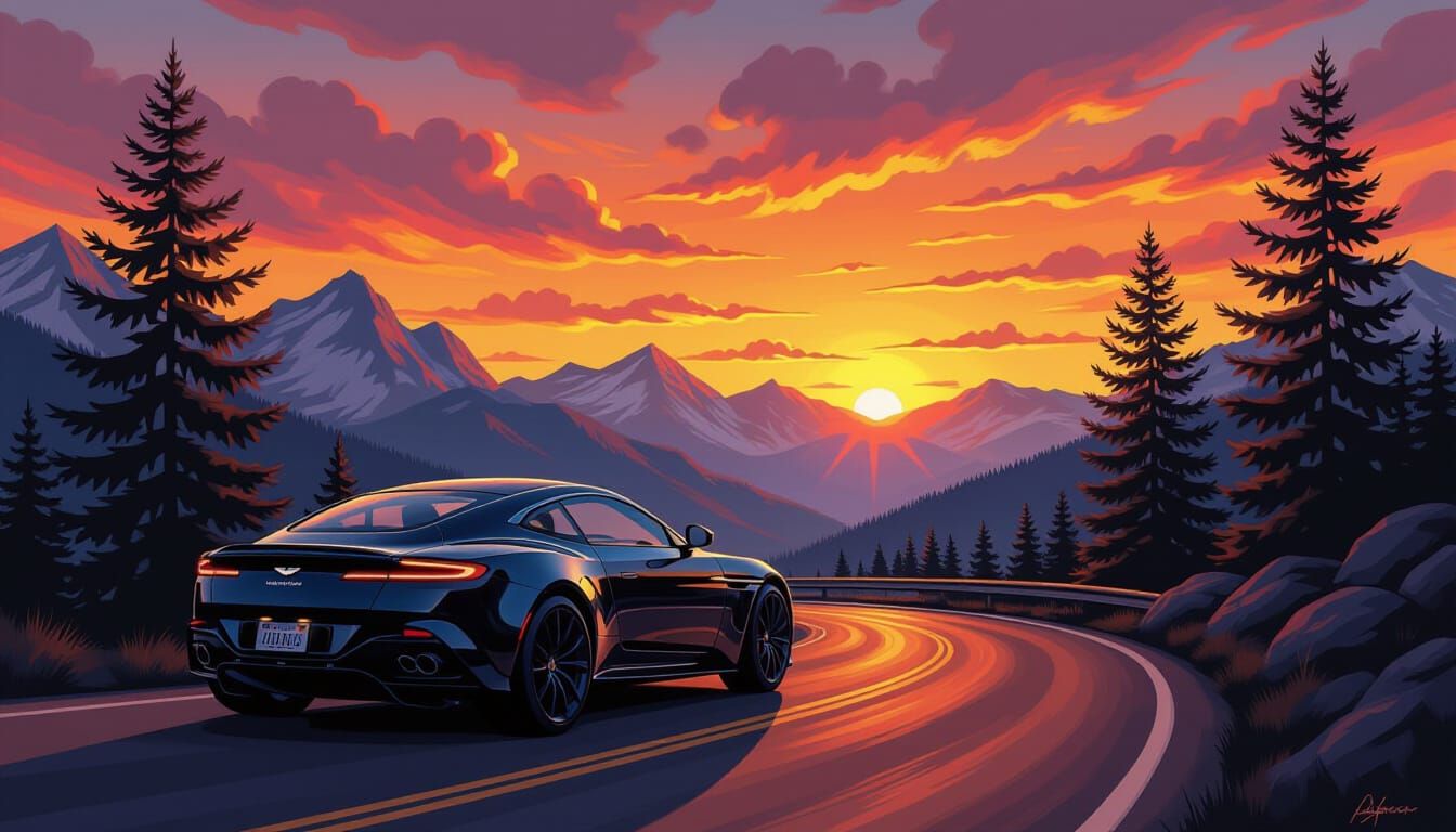 Majestic Black Aston Martin DBX in Golden Sunset Mountain Ro...