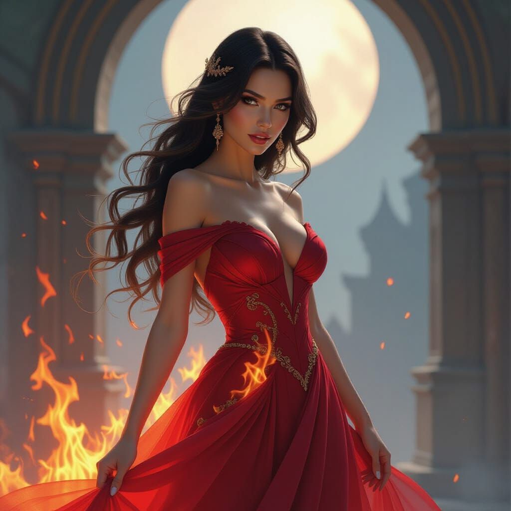 Fiery Ice Queen: Dark Fantasy Digital Art