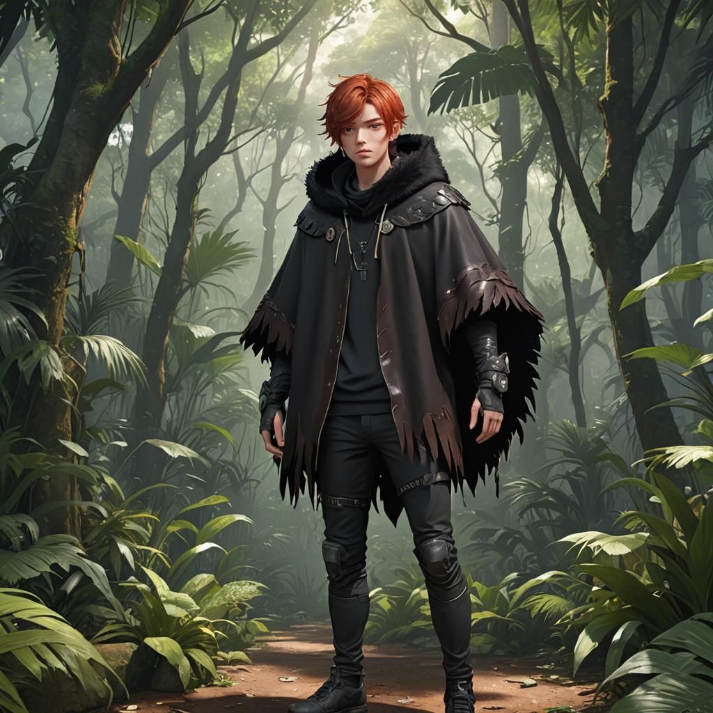 Teen Boy in Jungle: Detailed 3D Anime Art