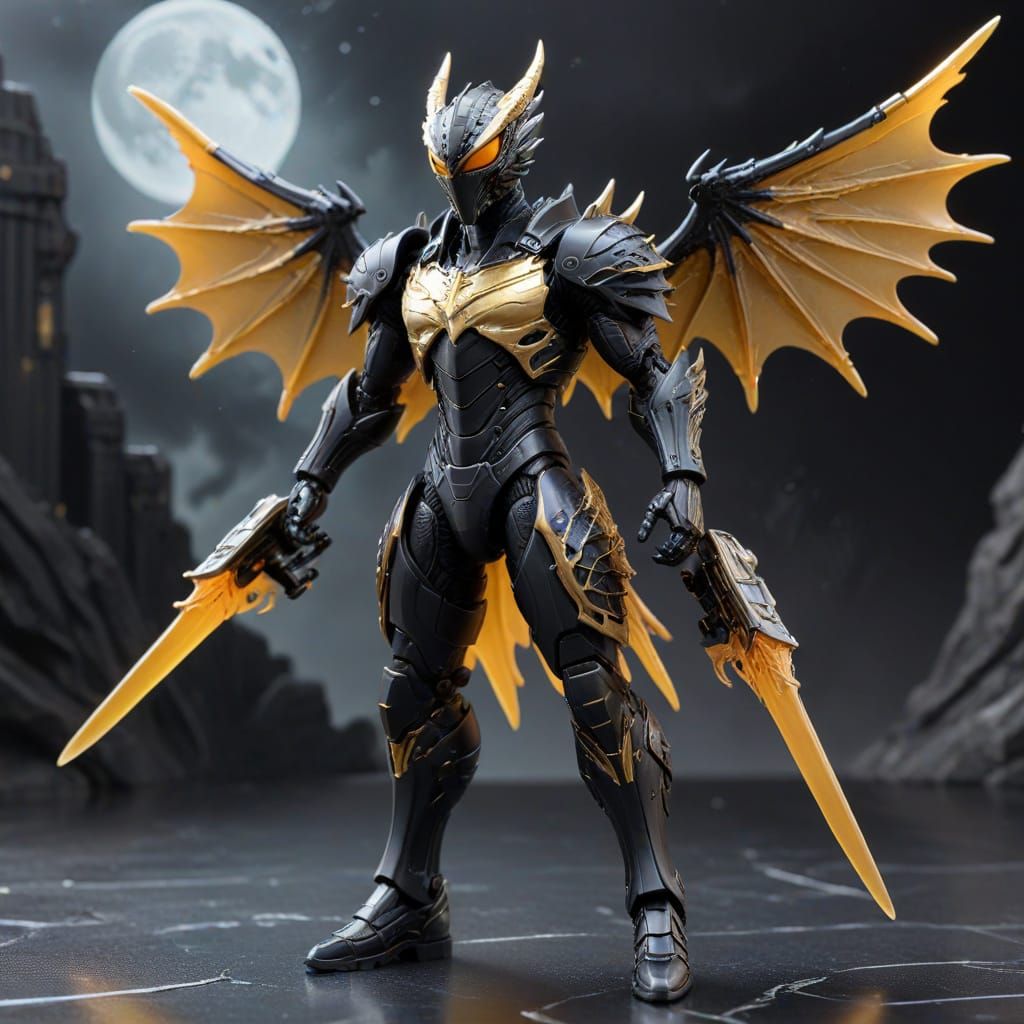 Futuristic dragon warrior with wings