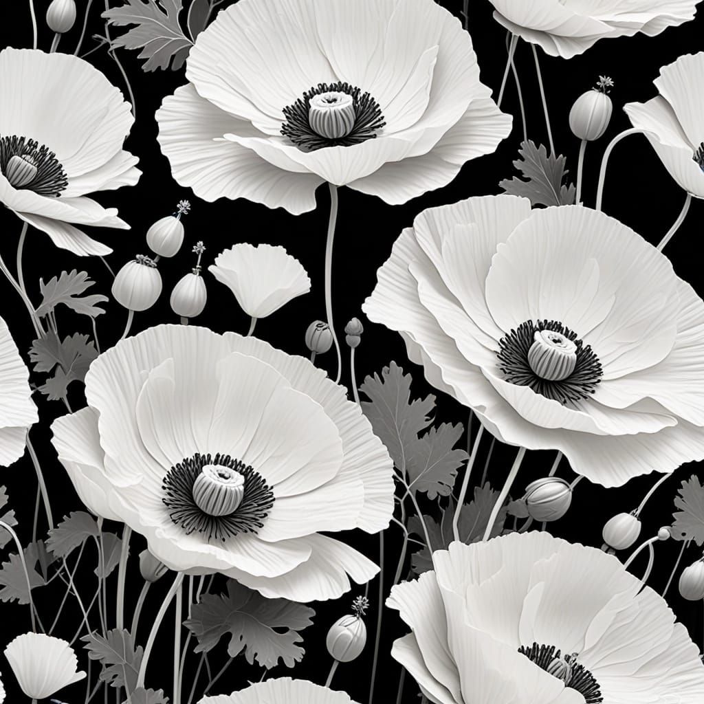 Monochromatic White Poppies in Ethereal Gray