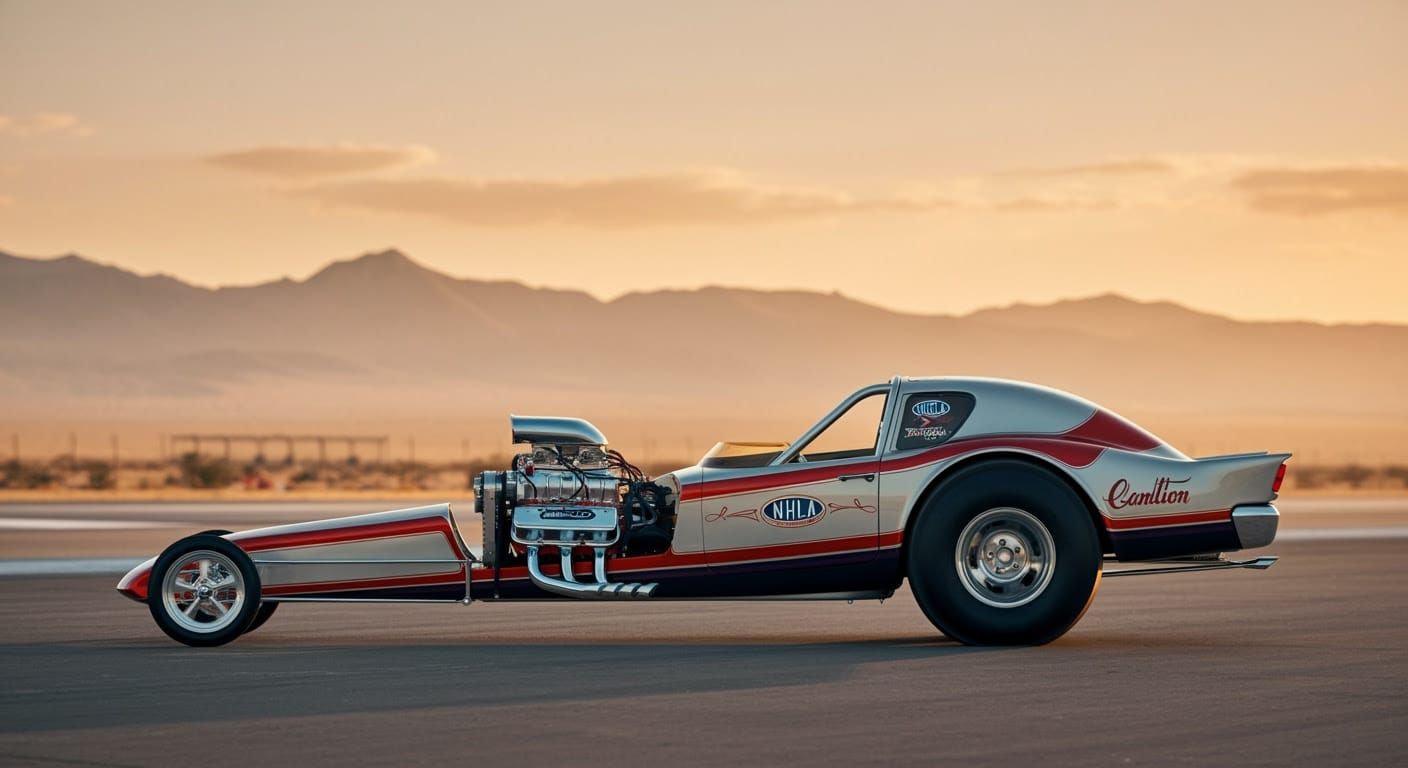 Retro-Futuristic Dragster in 1950s American Car Style
