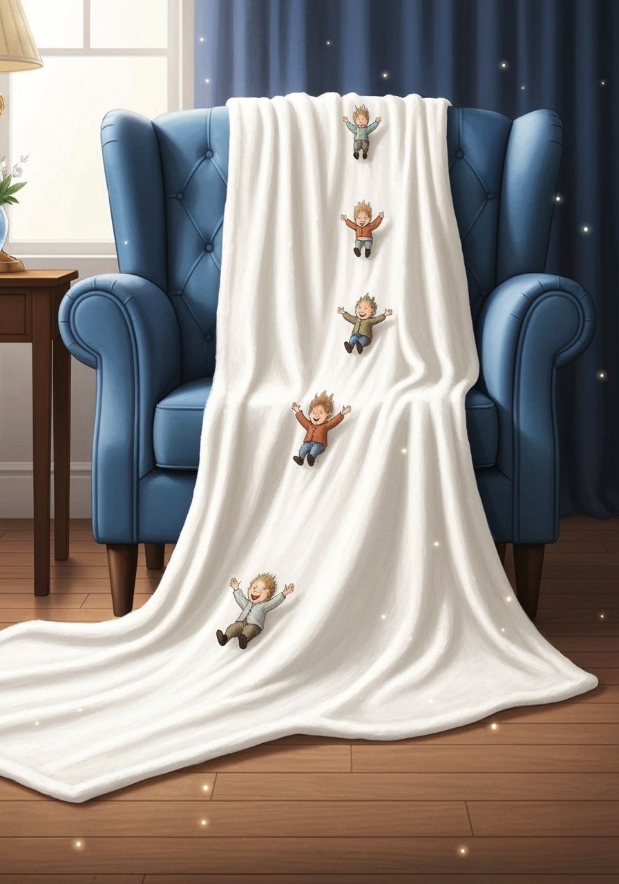 Miniature Figures Slide Down White Blanket