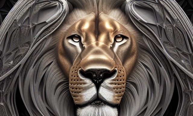 Futuristic Lion in Palace: Hyperrealistic Digital Art