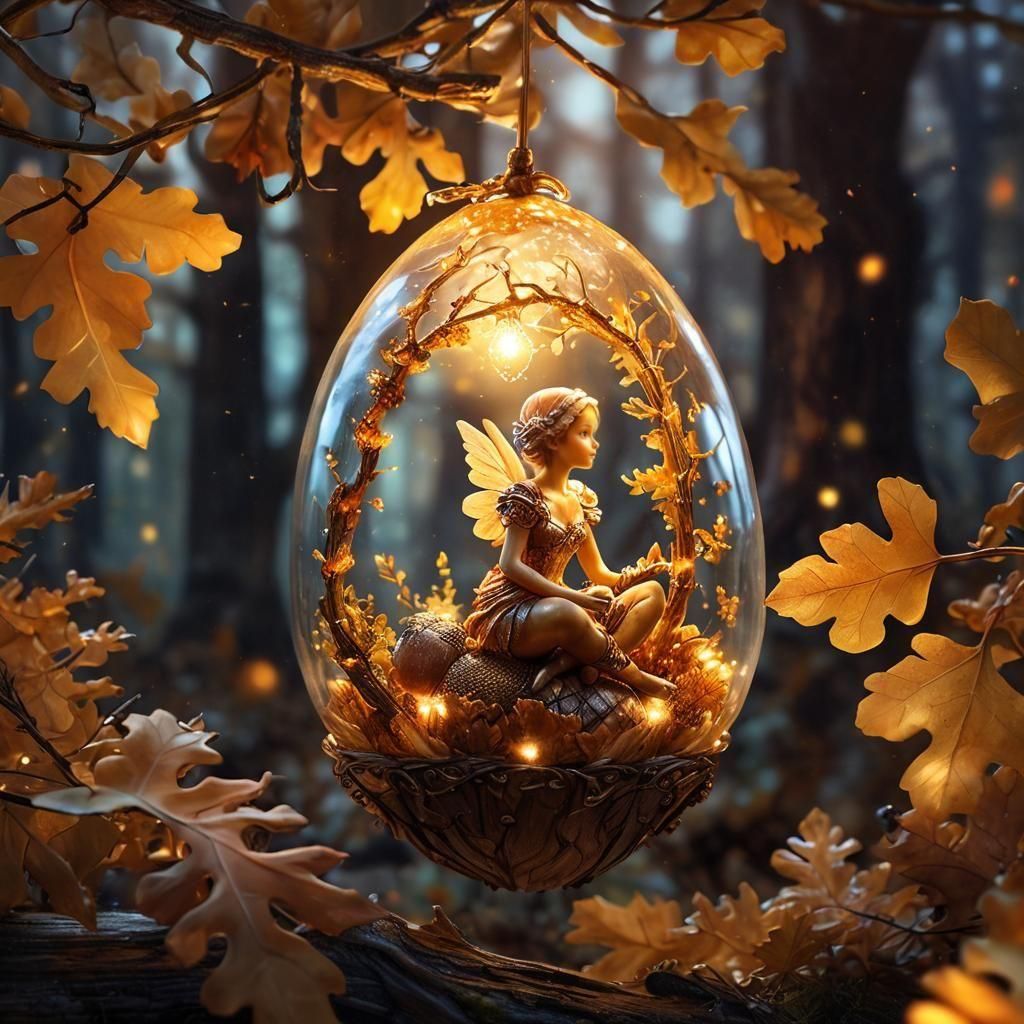 Fairytale Autumn Forest Inside Amber Acorn