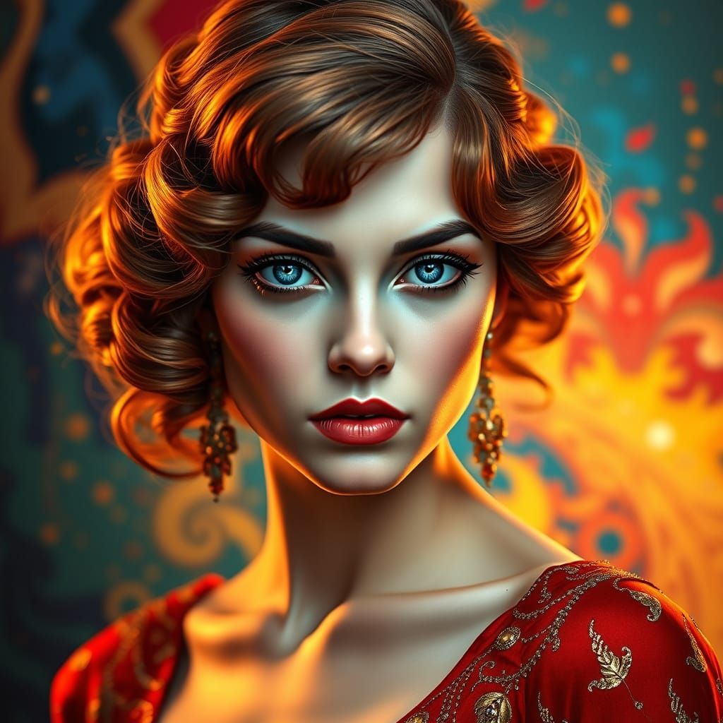 Neo Art Deco Portrait of a 1920s Woman