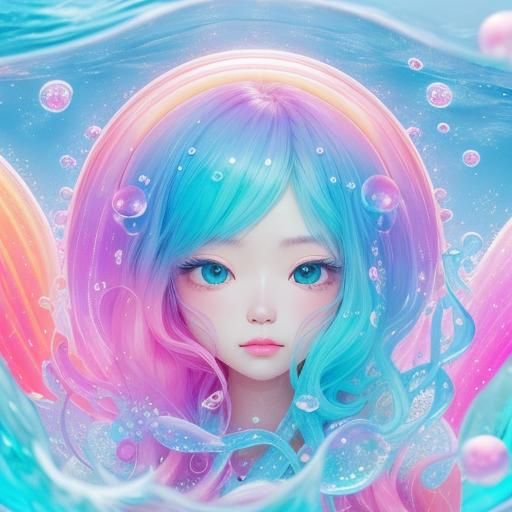 Kawaii Baby Jellyfish Portrait in Pastel Ocean