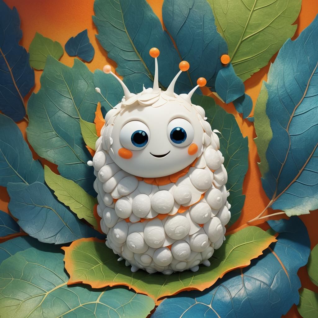 Fat Larva on Leaf: Pixar-Style 3D Concept Art