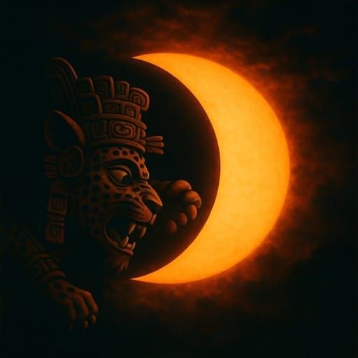 Aztec Jaguar God Biting the Sun in Eclipse