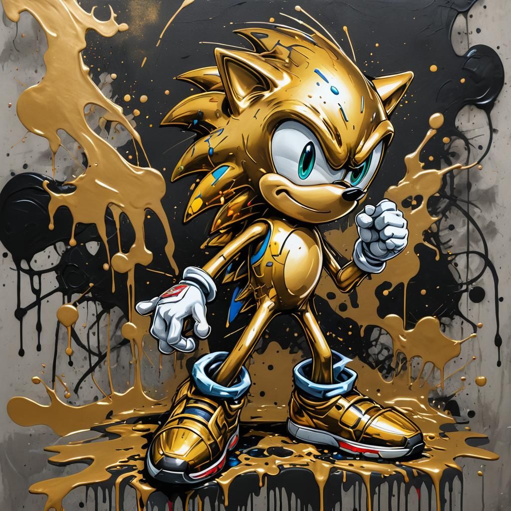 Gold Sonic in Graffiti Splash Art Style