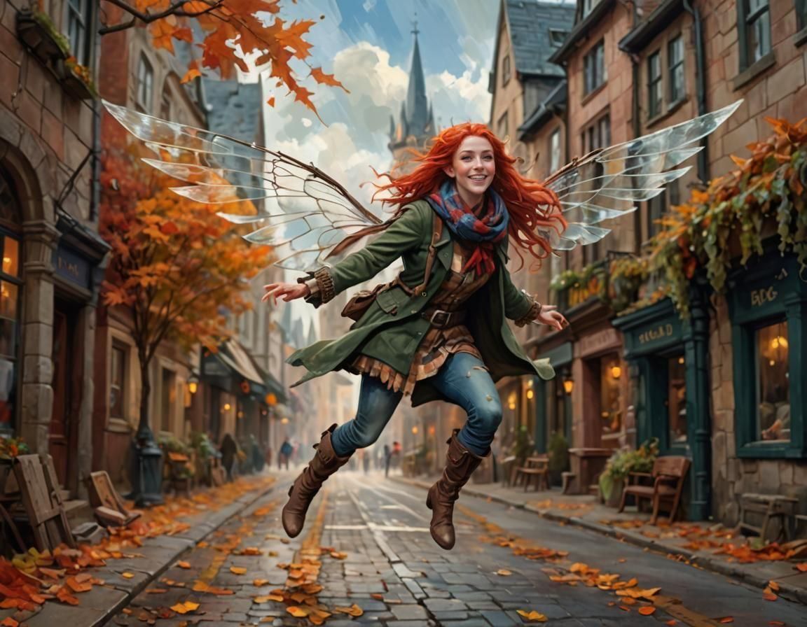 Autumn Fairy in Flight: Hyperrealistic Digital Art