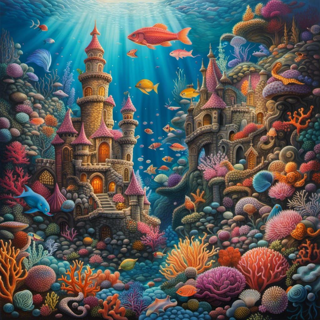 Underwater Mermaid Kingdom with Bioluminescent Coral