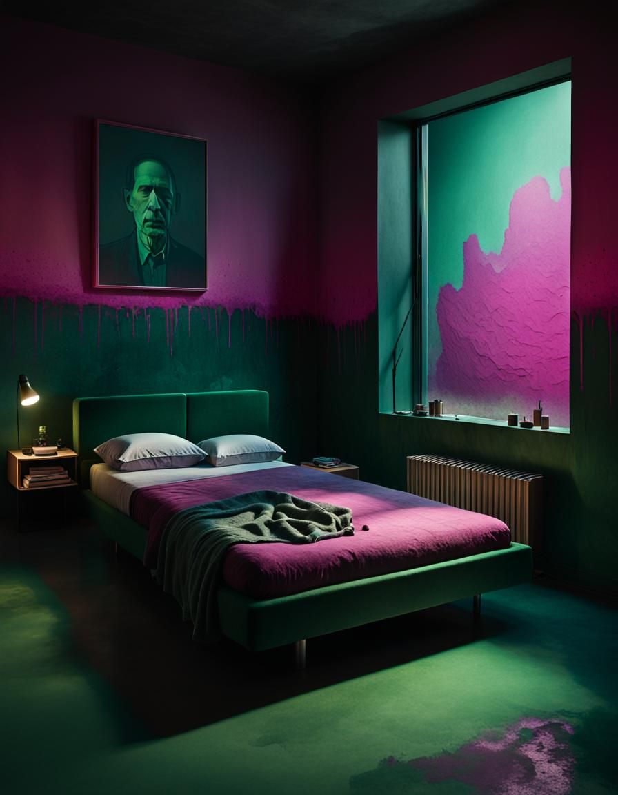 Eerie Shadow Figure in Haunted Bedroom, Dark Fantasy Art