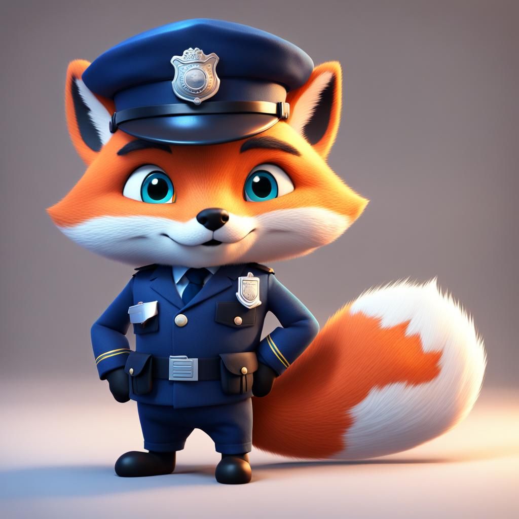 Cute Fox Policeman in Police Station, 3D Digital Art