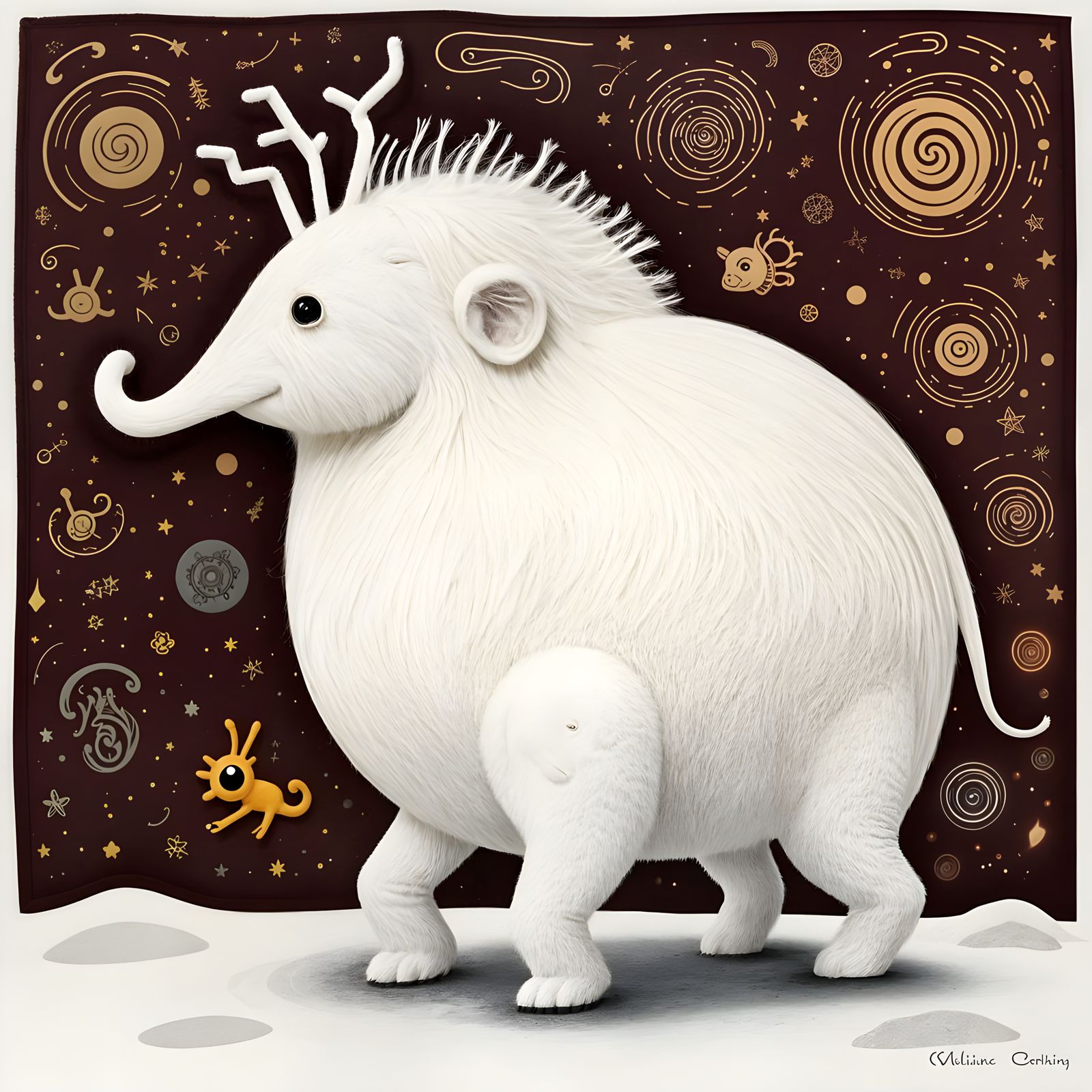 Luminous Albino Wooly Mammoth in Ethereal Glow