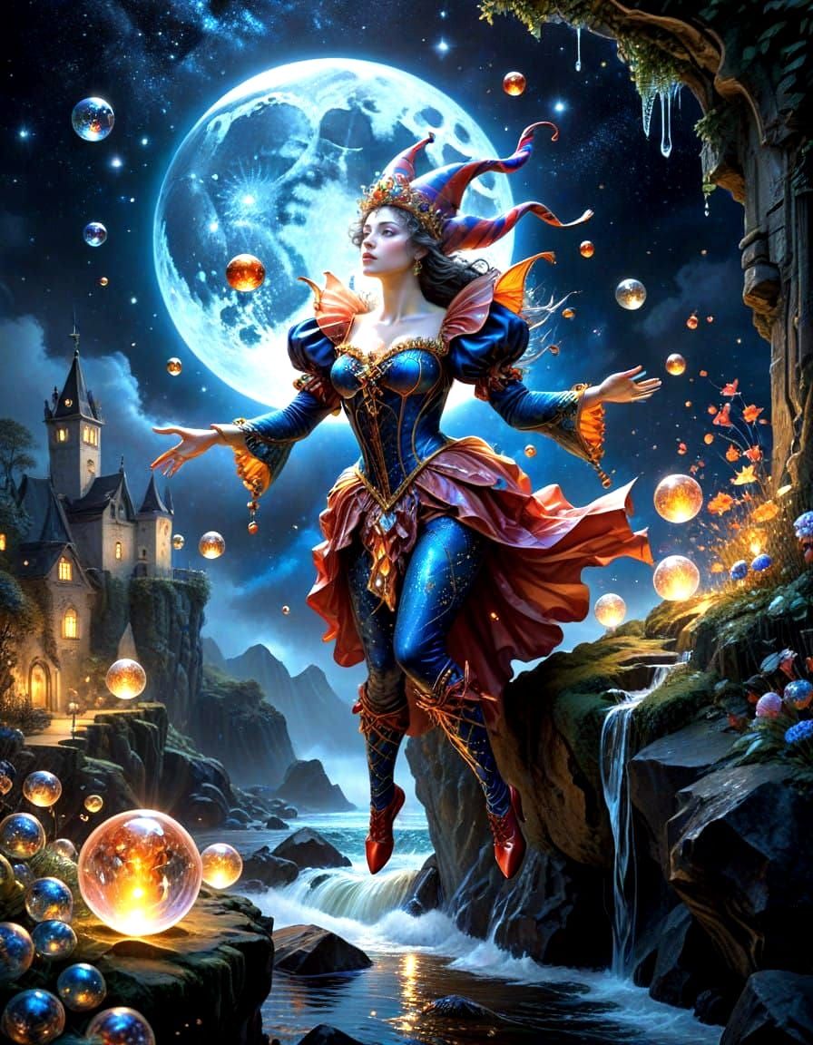 Ethereal Jester Amidst Cosmic Ruins
