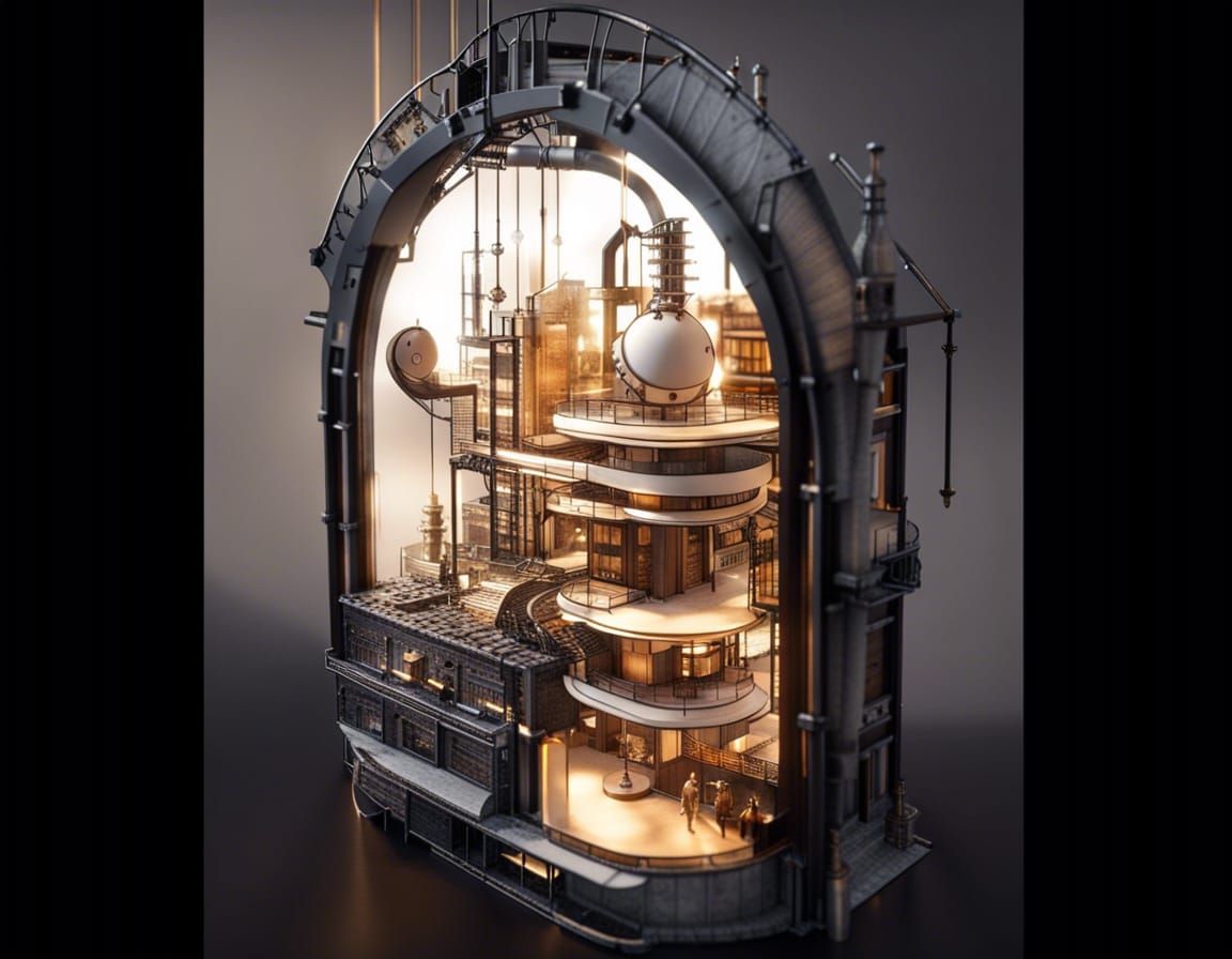 Steampunk Factory Model: Serene Mechanical Art
