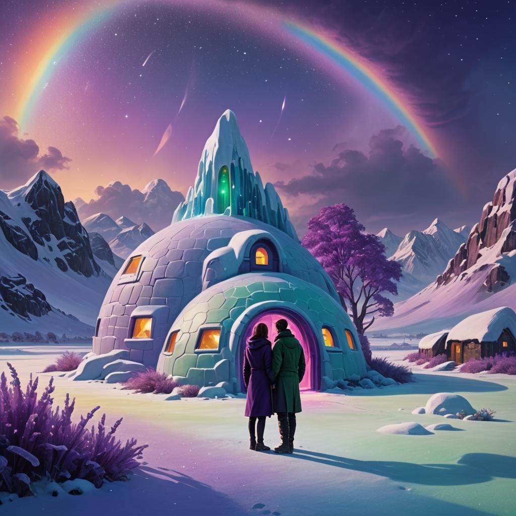 Alien Couple's Icy Home: Fantasy Concept Art