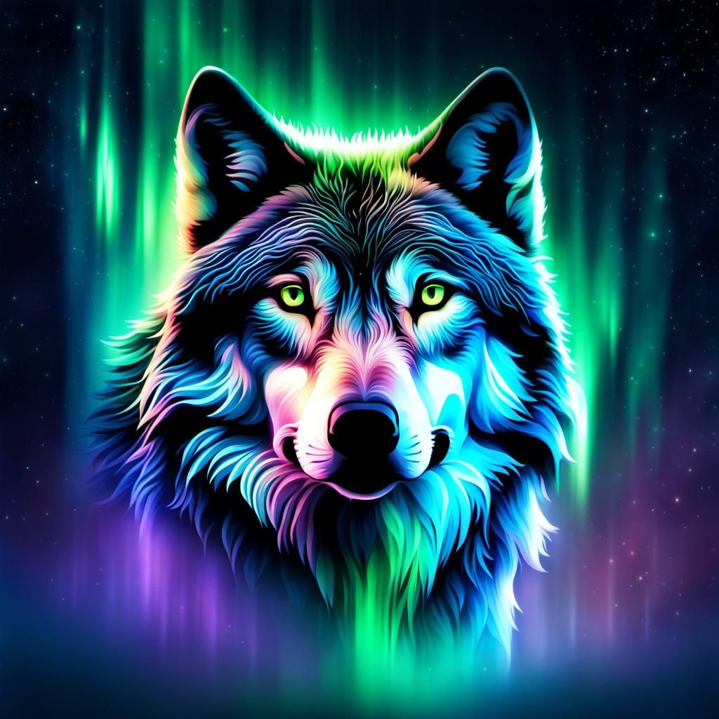 Aurora Borealis Wolf Streaking Through Space
