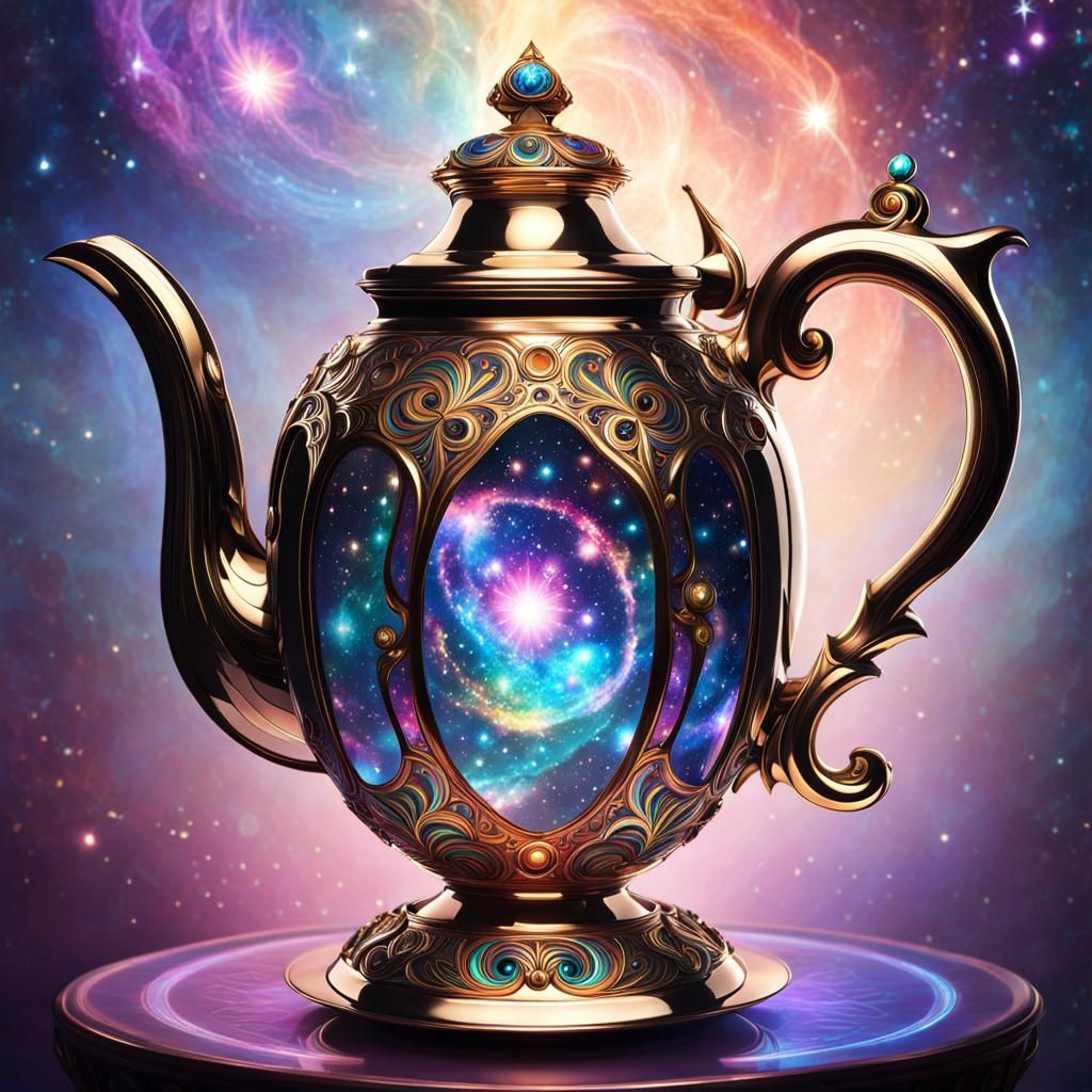 Cosmic Stardust Bursts from Art Nouveau Teapot