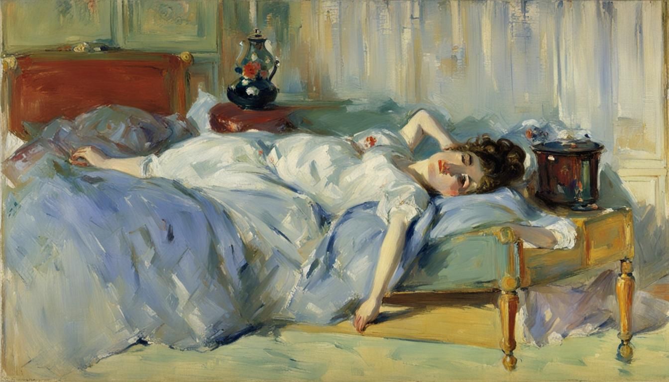 Woman Lying in Bed: Impressionistic Fine Art