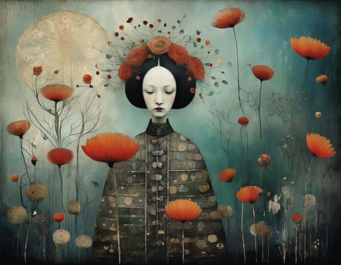 Dreamlike Portrait of a Woman in Vibrant Colors