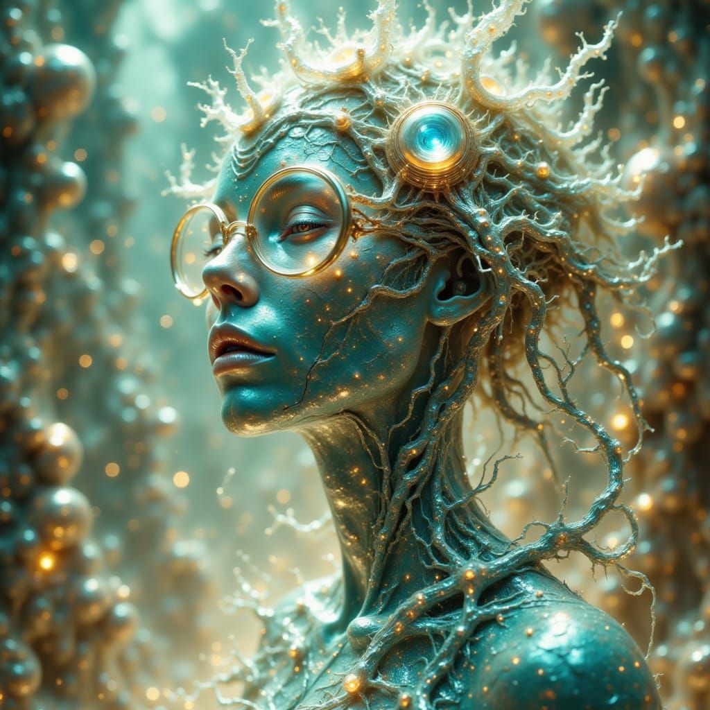 Ethereal Cyborg Woman with Jellyfish Tiara in Desert