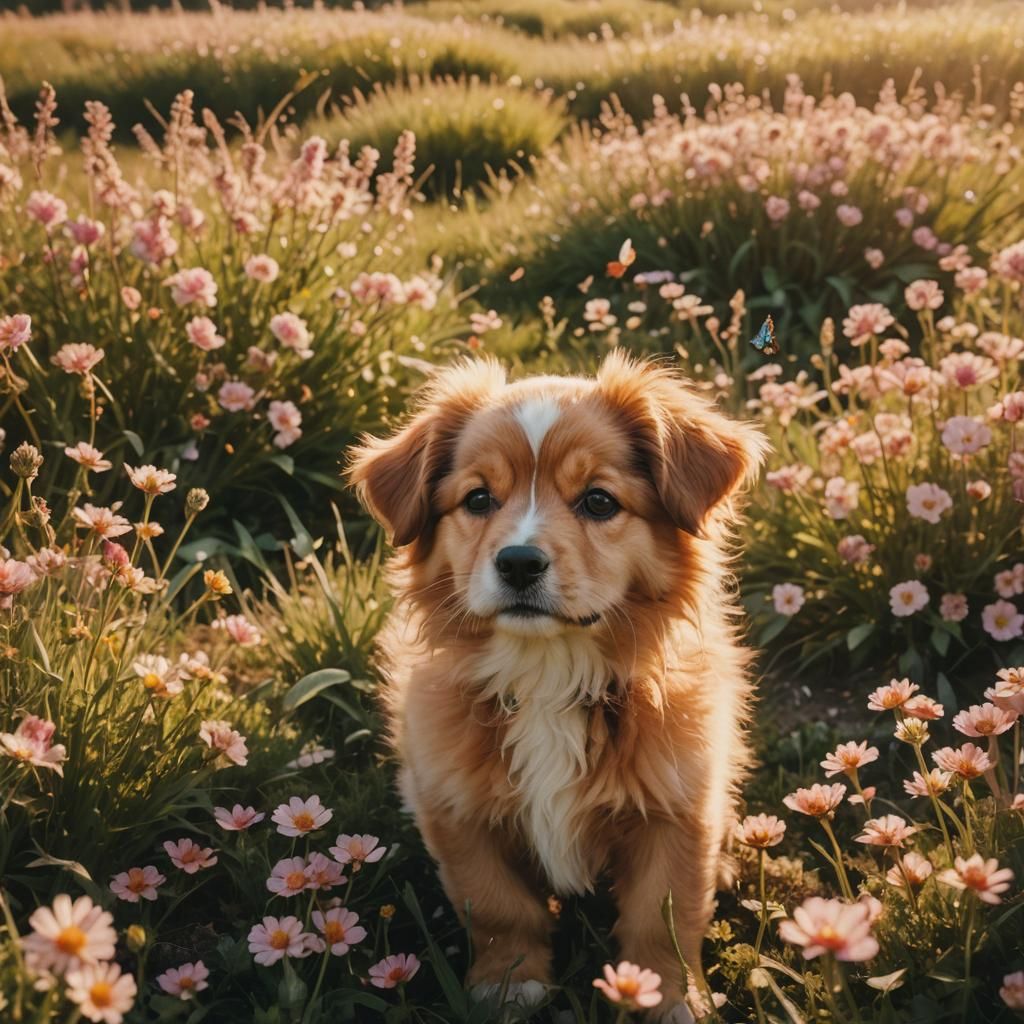 Puppy's Joyful Day in a Flower Field
