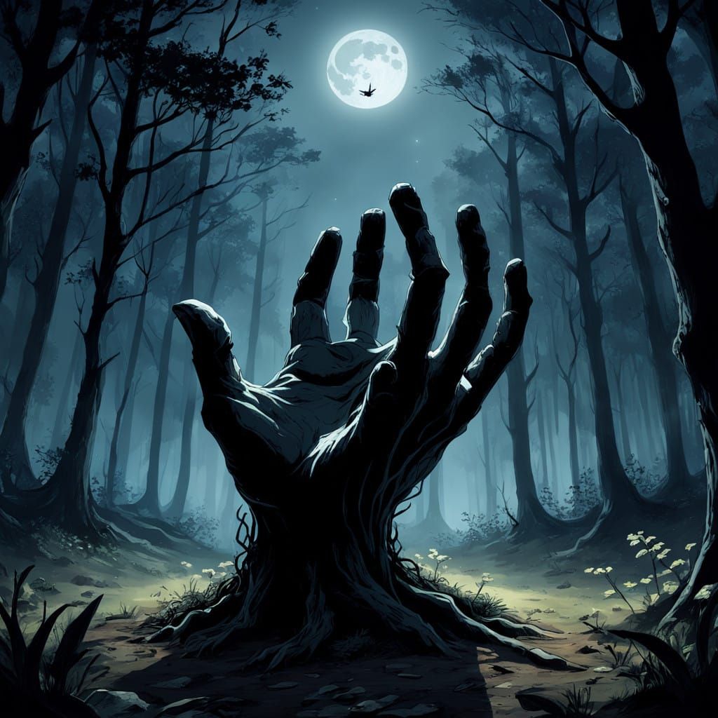 Moonlit Cradle in a Haunting Forest Scene
