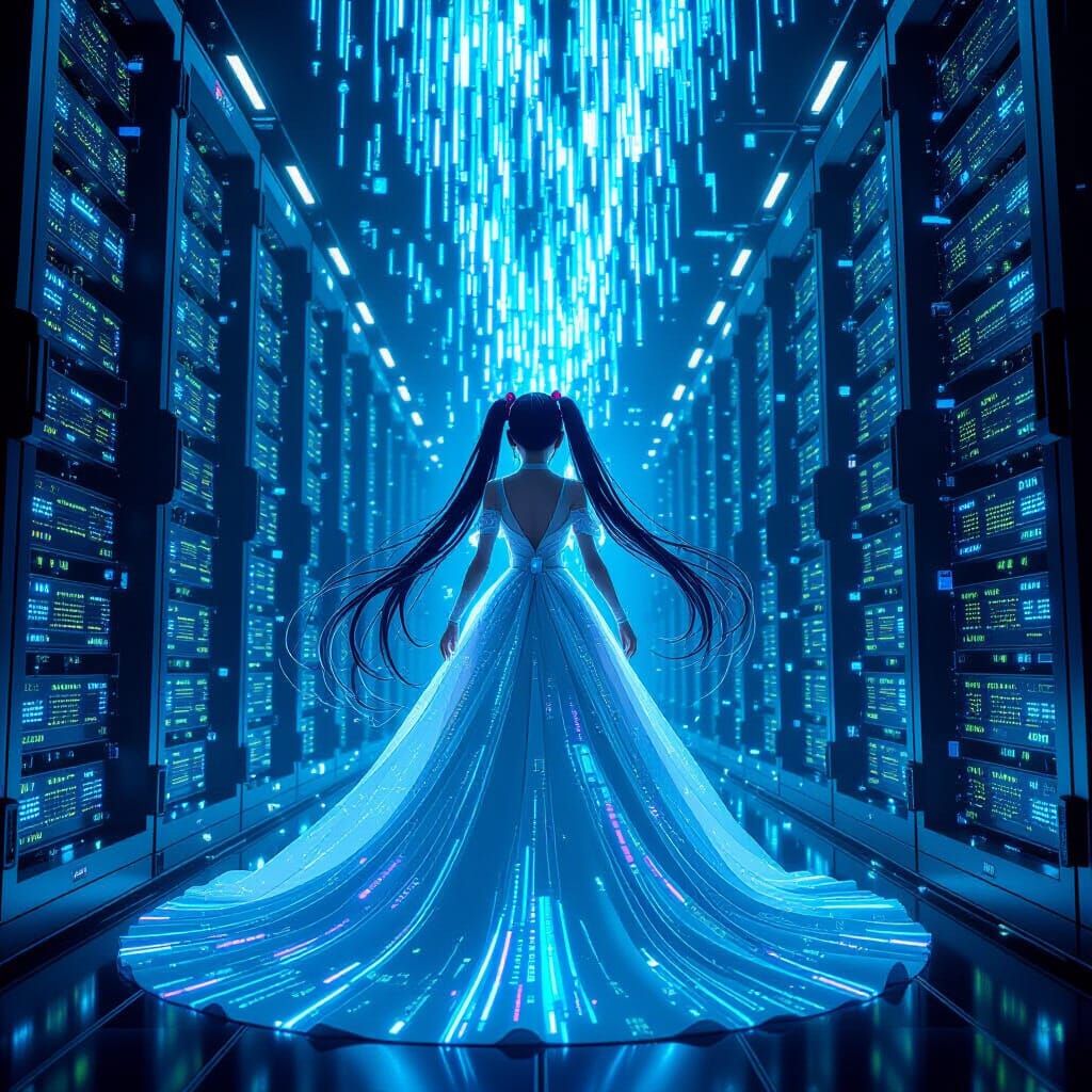 Digital Enchantress in Cyberpunk Server Room