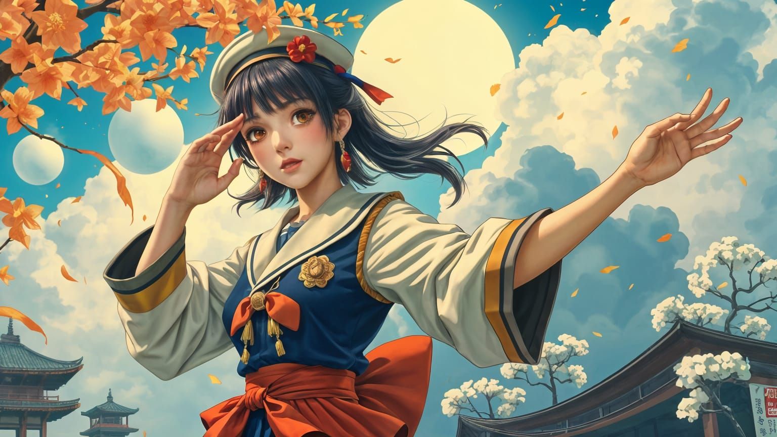 Anime Girl in Hokusai and Kon Style