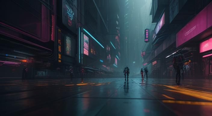 Cyberpunk Cityscape with Biomechanical Beings