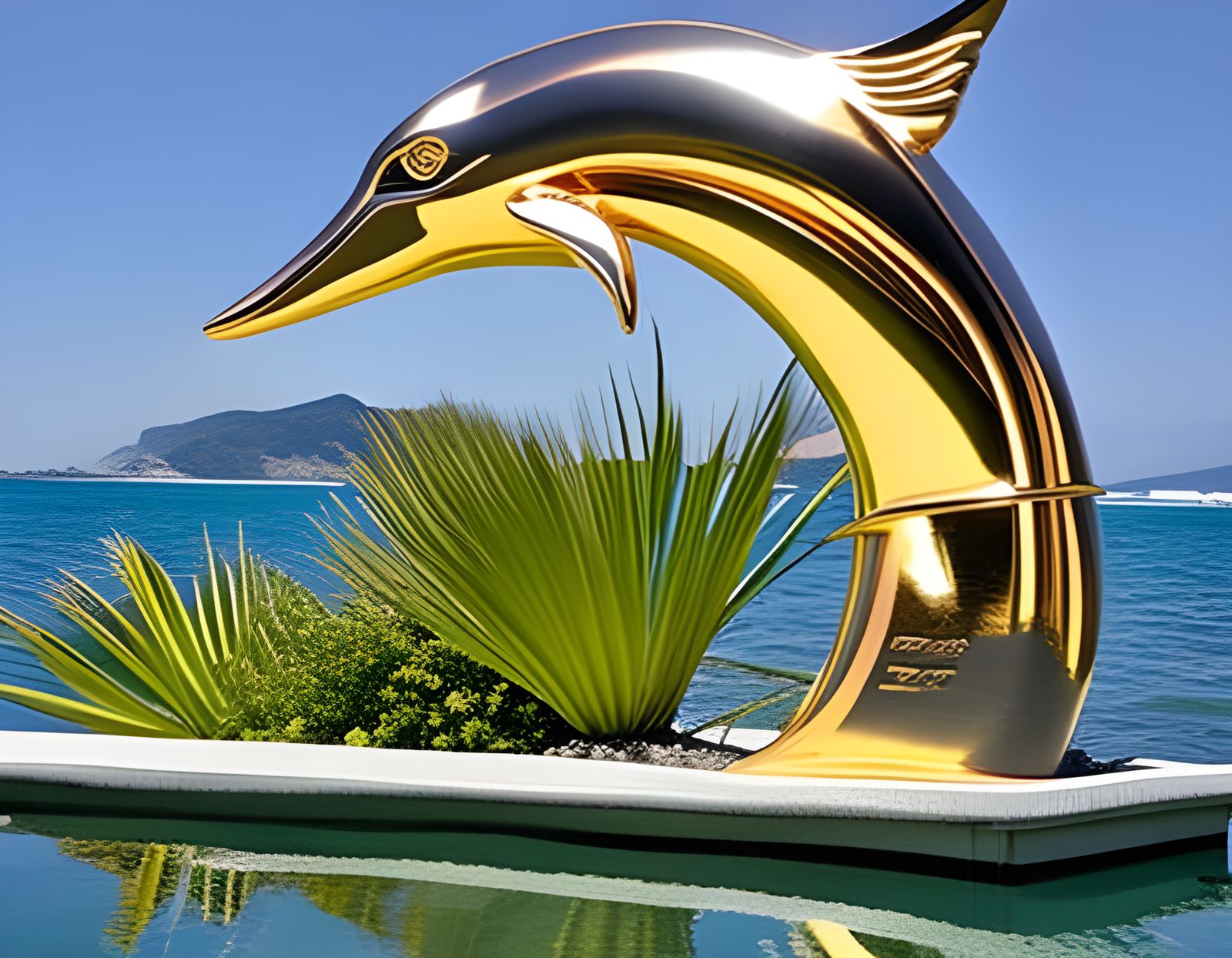 Golden Dolphin Sculpture on Hawaiian Beach