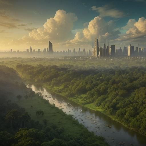 Cattle Grazing with Distant Metropolis: Digital Matte Painti...