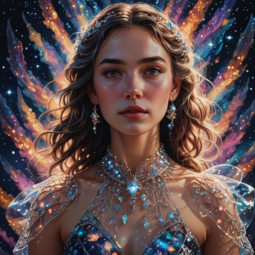 Glass Dress Portrait on Falcor, Hyperrealistic Art