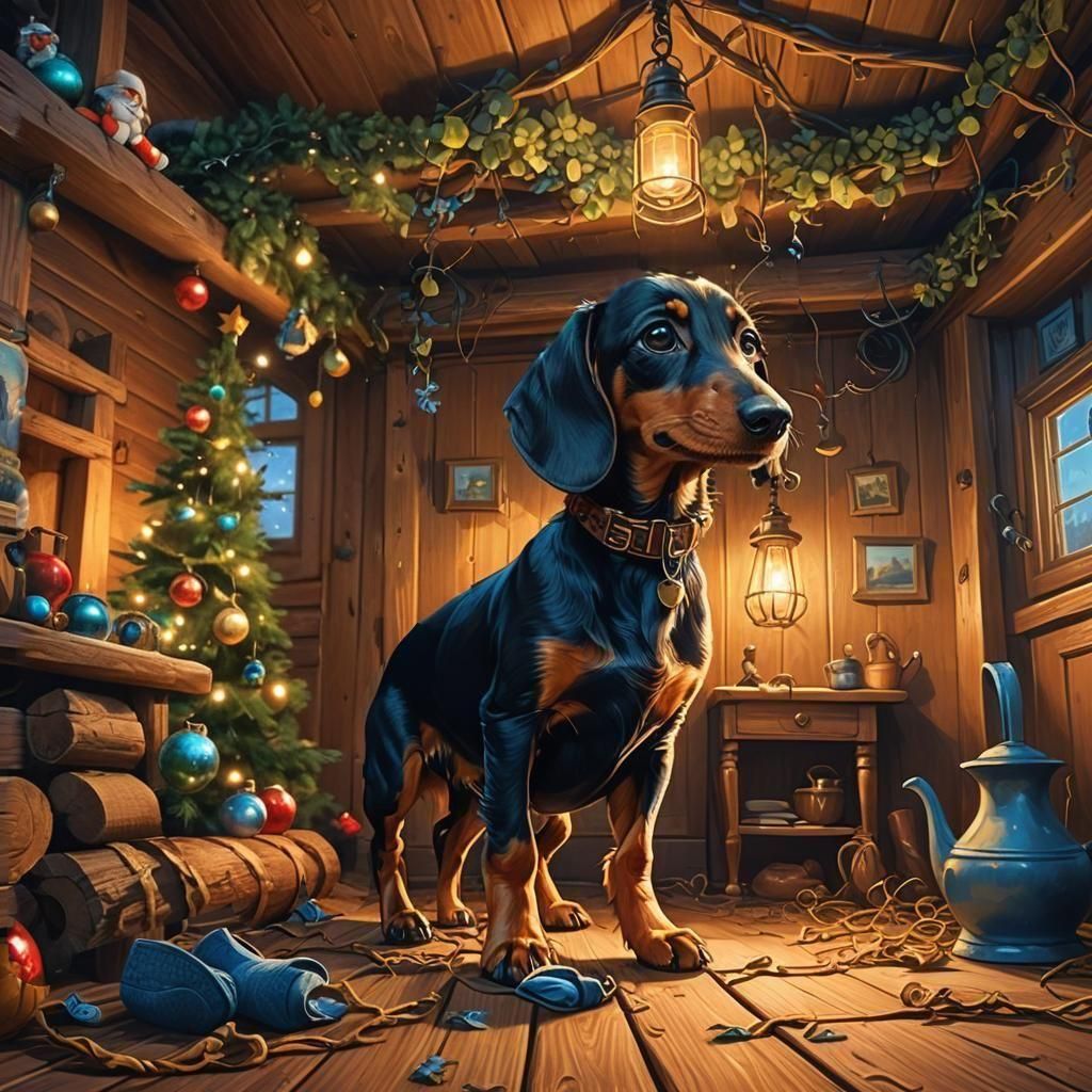 Dachshund Puppy in Sock, Fantasy Art