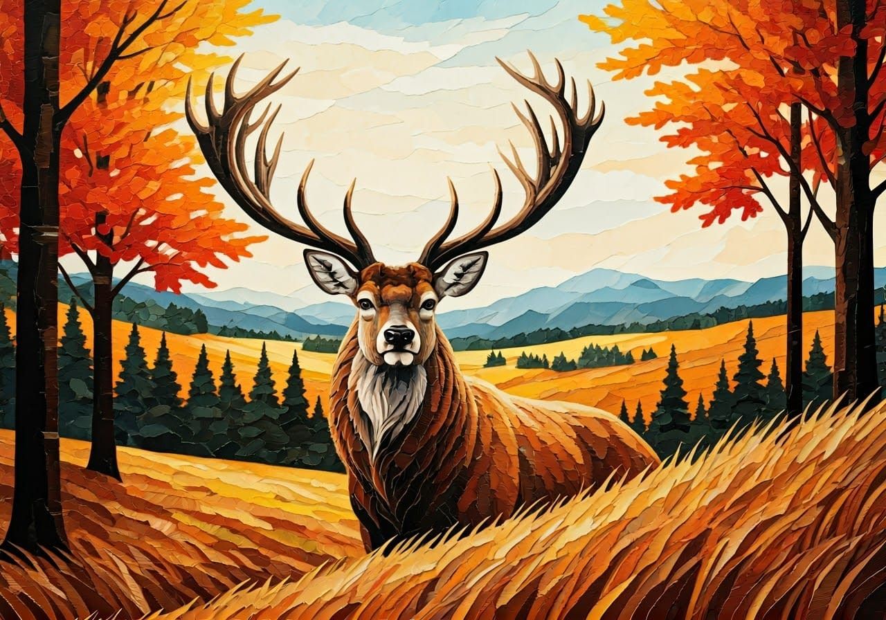 Majestic Deer in Autumn Landscape Collage