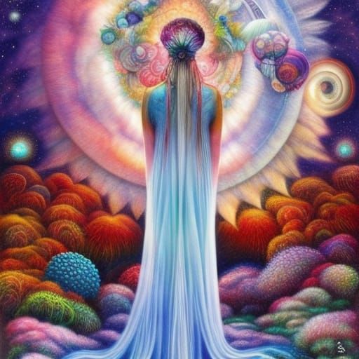 Fractal City in the Clouds: Watercolor Dreamscape