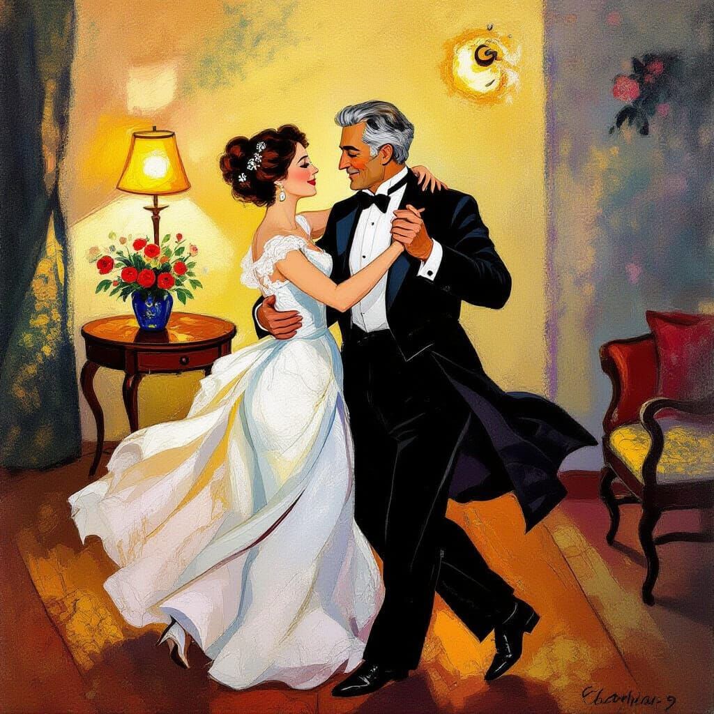 Elegant Couple Dancing: A Whimsical Homage to Chagall