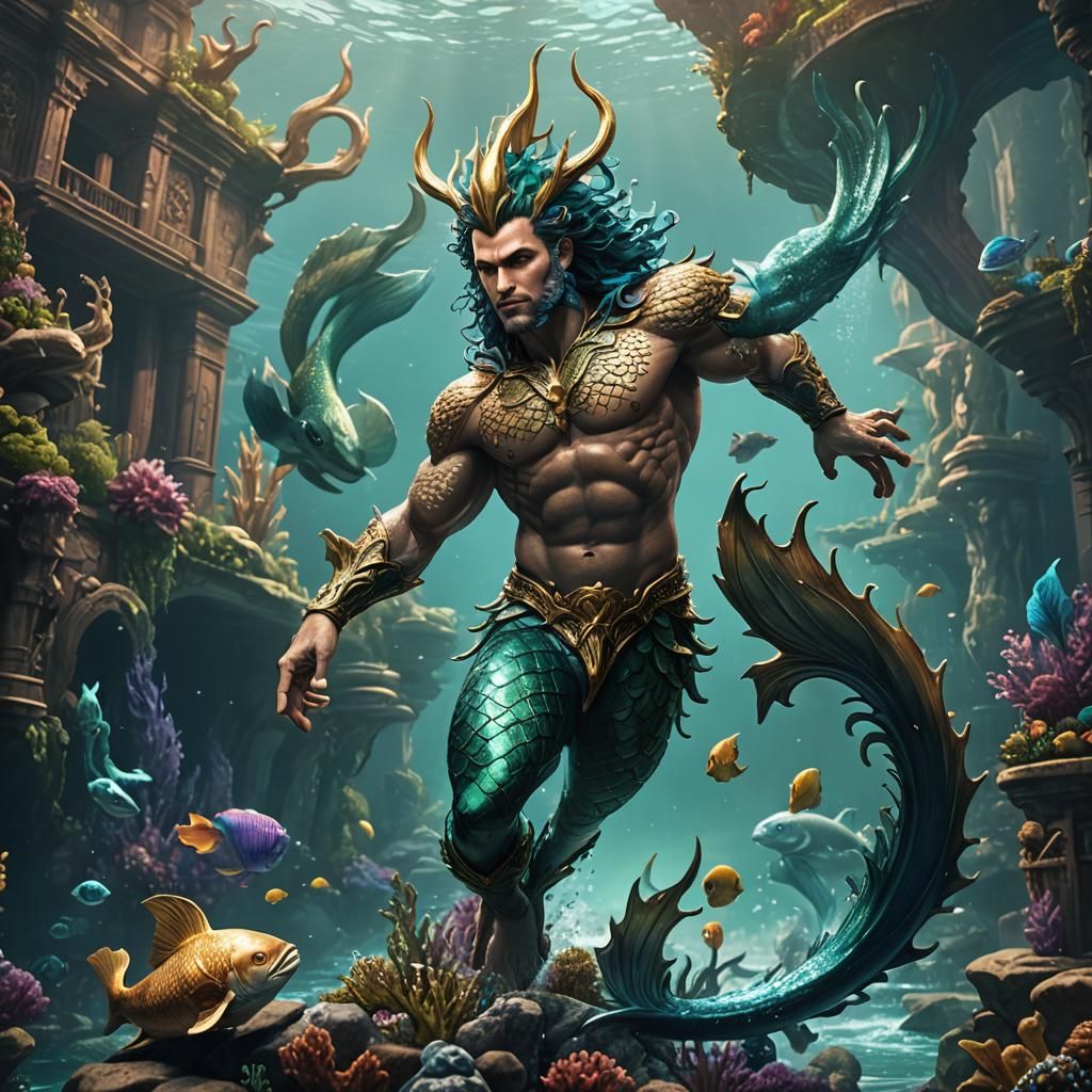 Handsome Merman in Detailed Fantasy Painting