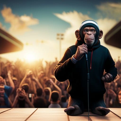 Hyperrealistic Chimpanzee Rapper on Stage