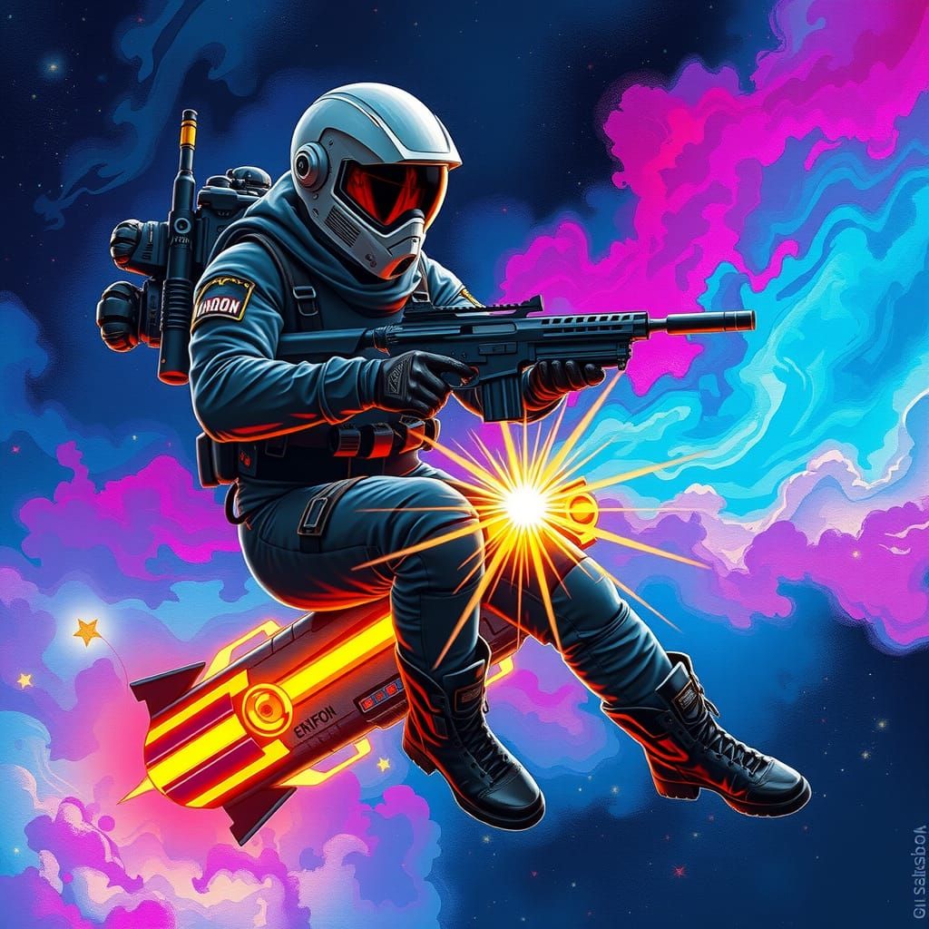 Astral Prisoner Rides Spaceship in Cosmic Starry Night