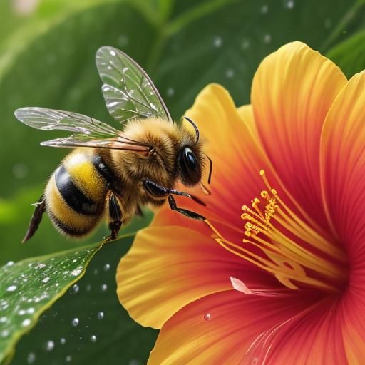 Honey Bee and Hibiscus Flower: Macro Photography